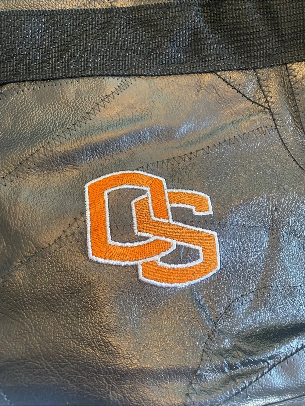 Black Leather Men's Garment Bag with Orange OSU Embroidery